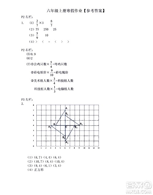 安徽少年儿童出版社2021版寒假作业六年级数学人教版答案