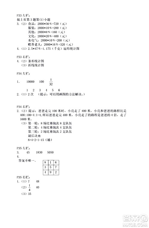 安徽少年儿童出版社2021版寒假作业六年级数学人教版答案