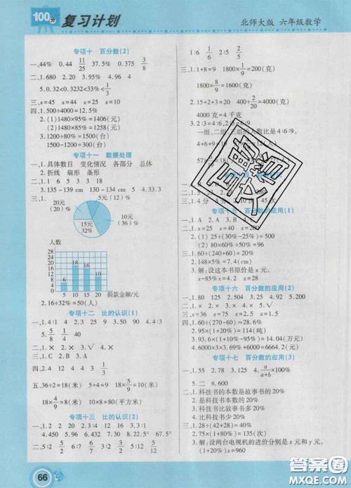 2021年豫新锐图书复习计划100分寒假六年级数学北师版答案