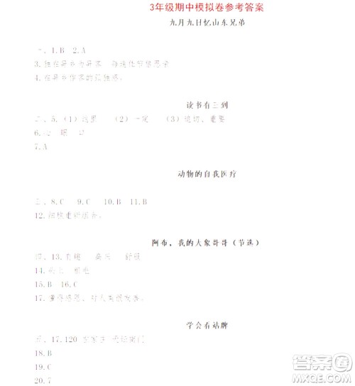 魅力语文2021小学语文阅读真题训练80篇三年级答案 魅力语文2021小学语文阅读真题训练80篇三年级答案