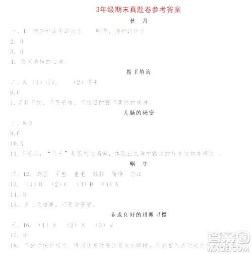 魅力语文2021小学语文阅读真题训练80篇三年级答案 魅力语文2021小学语文阅读真题训练80篇三年级答案