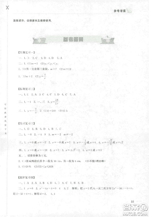 湖南教育出版社2021寒假作业九年级数学答案