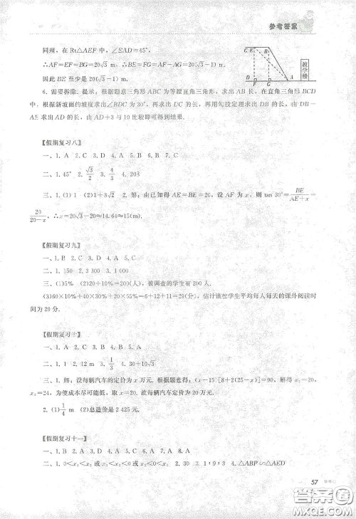 湖南教育出版社2021寒假作业九年级数学答案 湖南教育出版社2021寒假作业九年级数学答案