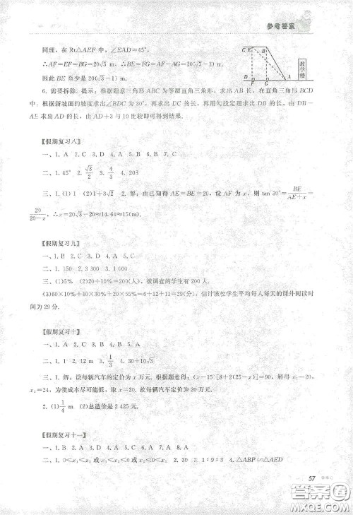 湖南教育出版社2021寒假作业九年级数学答案