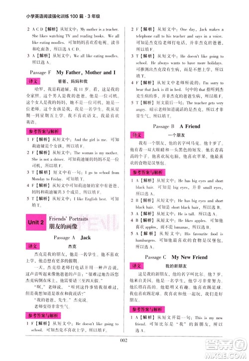 2021版木头马小学英语阅读强化训练100篇三年级答案 2021版木头马小学英语阅读强化训练100篇三年级答案