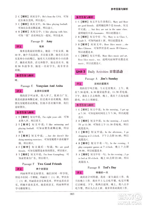 2021版木头马小学英语阅读强化训练100篇三年级答案 2021版木头马小学英语阅读强化训练100篇三年级答案