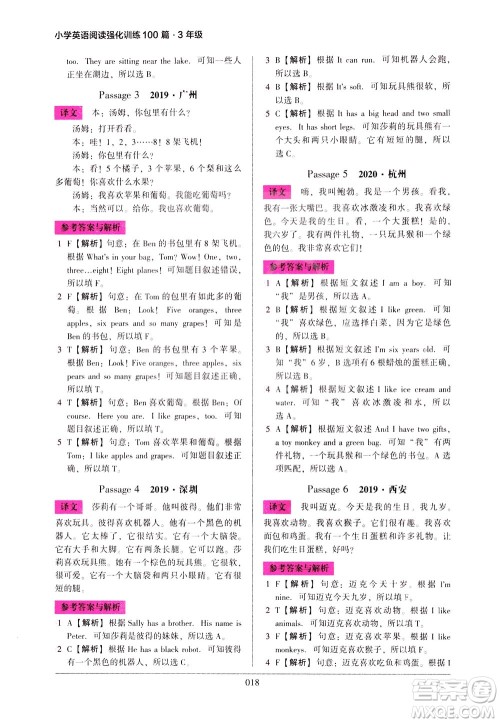 2021版木头马小学英语阅读强化训练100篇三年级答案 2021版木头马小学英语阅读强化训练100篇三年级答案