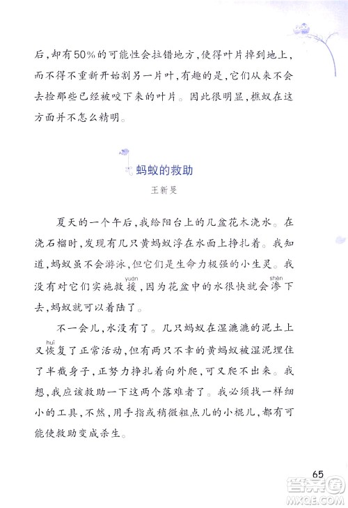 浙江教育出版社2021小学语文同步阅读升级版三年级下册答案