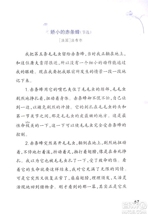 浙江教育出版社2021小学语文同步阅读升级版三年级下册答案