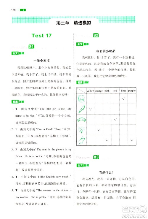 江西人民出版社2021版一本小学英语阅读训练100篇三年级答案