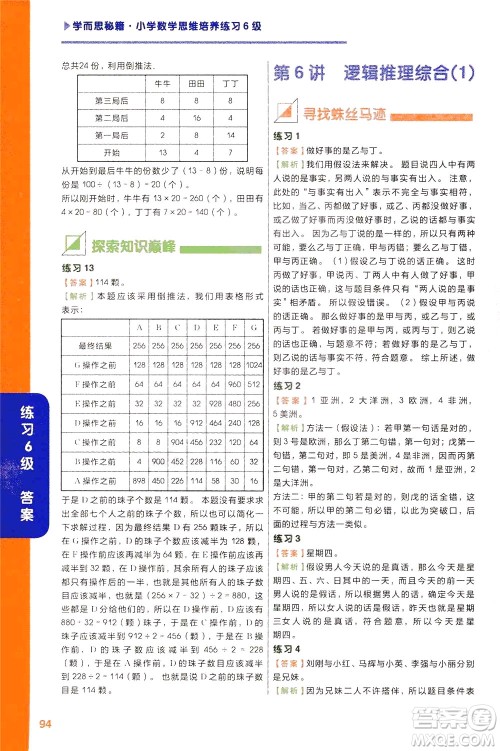 现在教育出版社2021学而思秘籍小学数学思维培养6级练习三年级答案