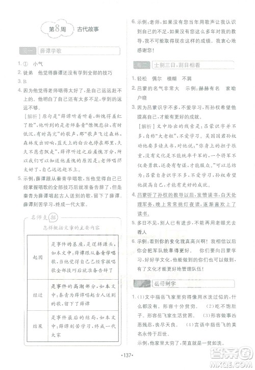 四川民族出版社2021金牛耳小学语文阅读与写作120篇四年级答案
