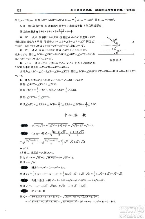 浙江大学出版社2021年初中数学培优题解题方法与阶梯训练七年级答案 浙江大学出版社2021年初中数学培优题解题方法与阶梯训练七年级答案
