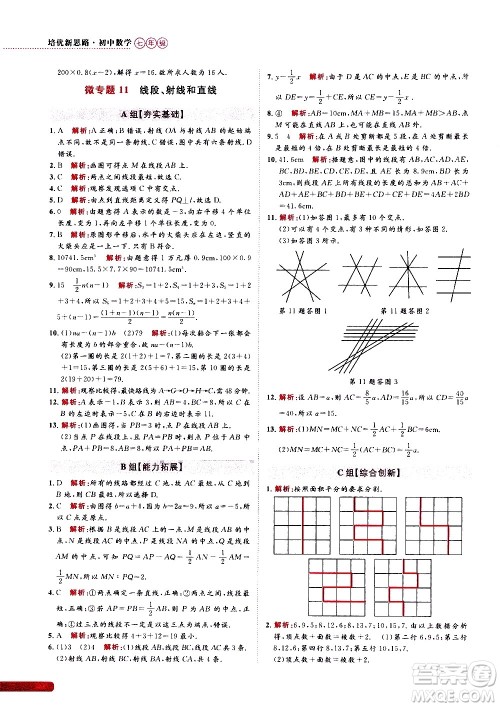 浙江大学出版社2021年培优新思路初中数学七年级答案