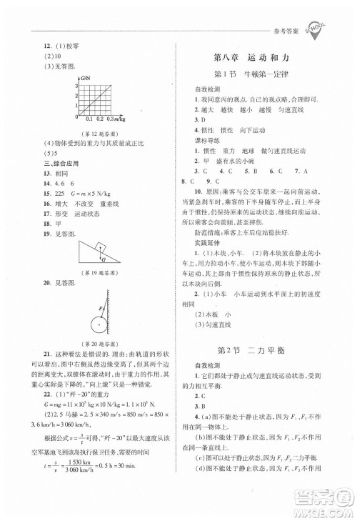 山西教育出版社2021年新课程问题解决导学方案物理八年级下册人教版答案