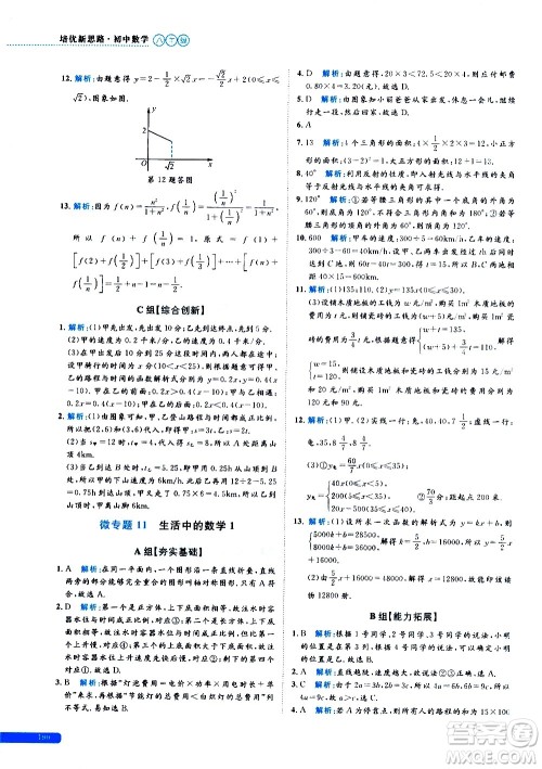 浙江大学出版社2021年培优新思路初中数学八年级答案