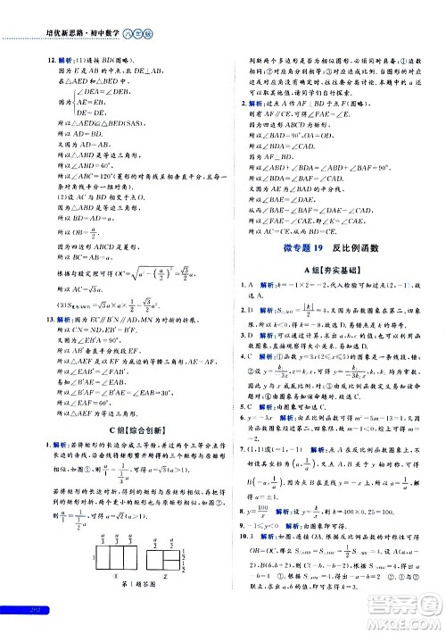 浙江大学出版社2021年培优新思路初中数学八年级答案