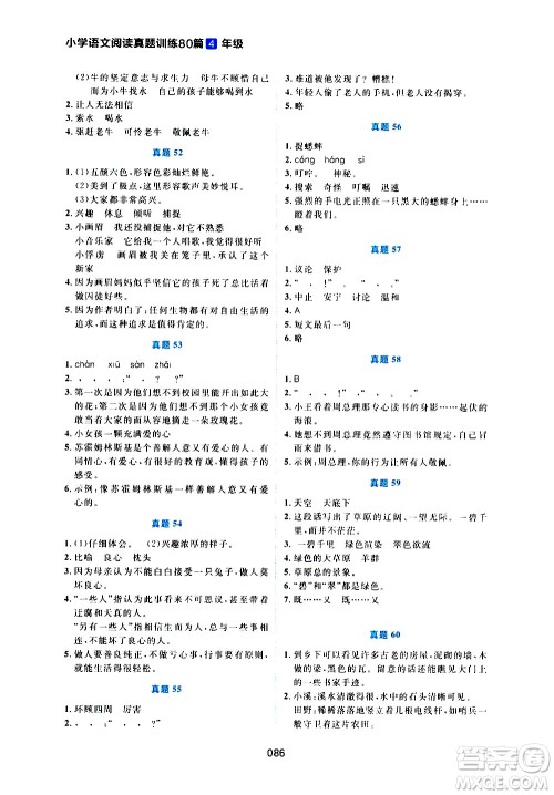 广东人民出版社2021魅力语文小学语文阅读真题训练80篇四年级通用版答案 广东人民出版社2021魅力语文小学语文阅读真题训练80篇四年级通用版答案