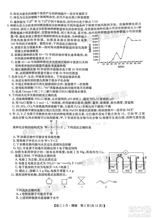 九师联盟2020-2021学年高三2月质量检测理科综合试题及答案