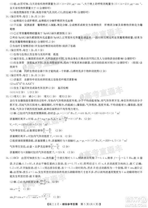 九师联盟2020-2021学年高三2月质量检测理科综合试题及答案 九师联盟2020-2021学年高三2月质量检测理科综合试题及答案