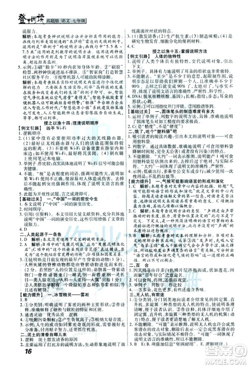 河北美术出版社2021版登甲阅读真题版现代文阅读七年级语文答案