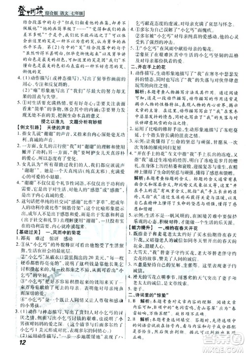 河北美术出版社2021版登甲阅读综合版七年级语文答案