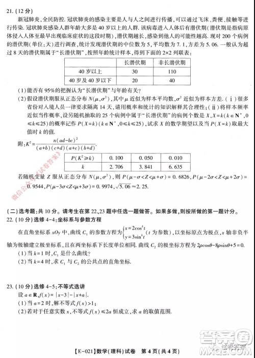 皖江名校联盟2021届高三下学期开年考理科数学试题及答案