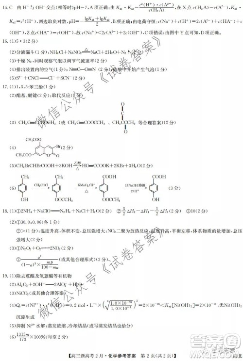 2021湖北九师联盟高三新高考2月考试化学试题及答案