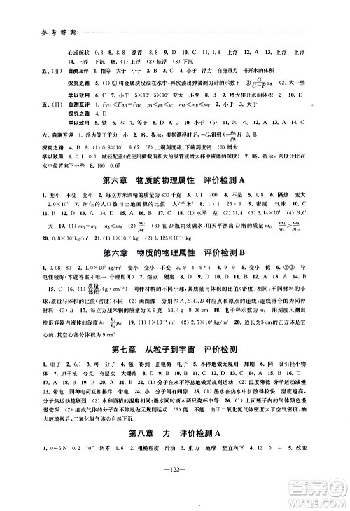 江苏凤凰教育出版社2021学习与评价八年级下册物理苏科版答案