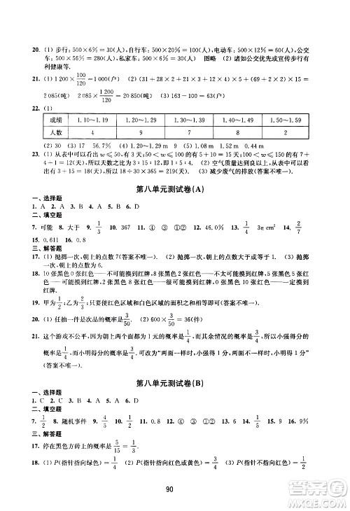 译林出版社2021学习与评价初中数学活页卷八年级下册苏科版答案