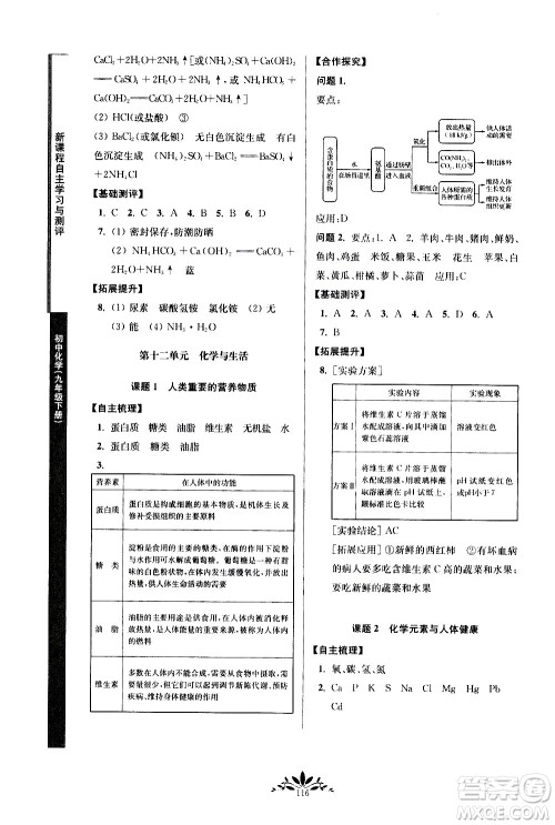 南京师范大学出版社2021年新课程自主学习与测评初中化学九年级下册人教版答案 南京师范大学出版社2021年新课程自主学习与测评初中化学九年级下册人教版答案