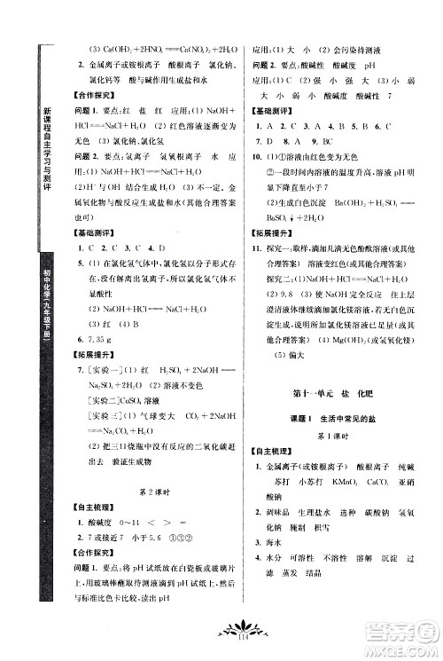 南京师范大学出版社2021年新课程自主学习与测评初中化学九年级下册人教版答案 南京师范大学出版社2021年新课程自主学习与测评初中化学九年级下册人教版答案