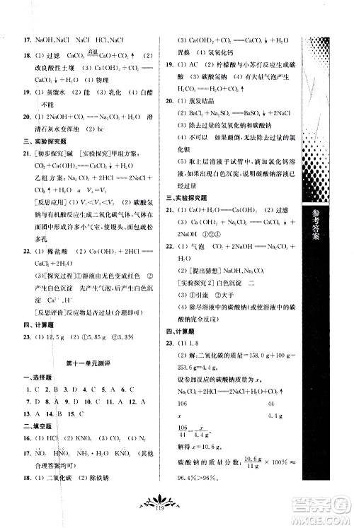 南京师范大学出版社2021年新课程自主学习与测评初中化学九年级下册人教版答案