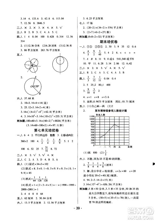 开明出版社2021年黄冈同步练黄冈培优卷数学五年级下JS江苏版答案