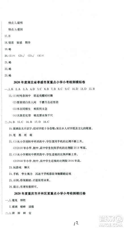 黄冈小状元2021版全国100所名校小学升学考试真题精编卷语文全国版答案 黄冈小状元2021版全国100所名校小学升学考试真题精编卷语文全国版答案