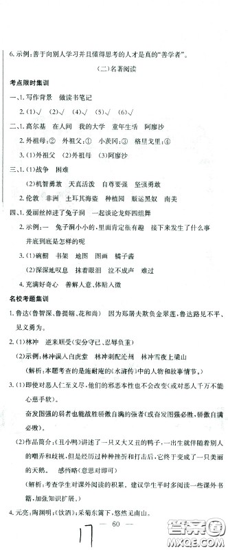 黄冈小状元2021版全国100所名校小学升学考试冲刺复习卷语文全国版答案