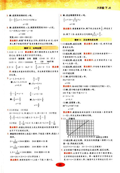 陕西师范大学出版社2021年黄冈同步练一日一练数学六年级下JS江苏版答案