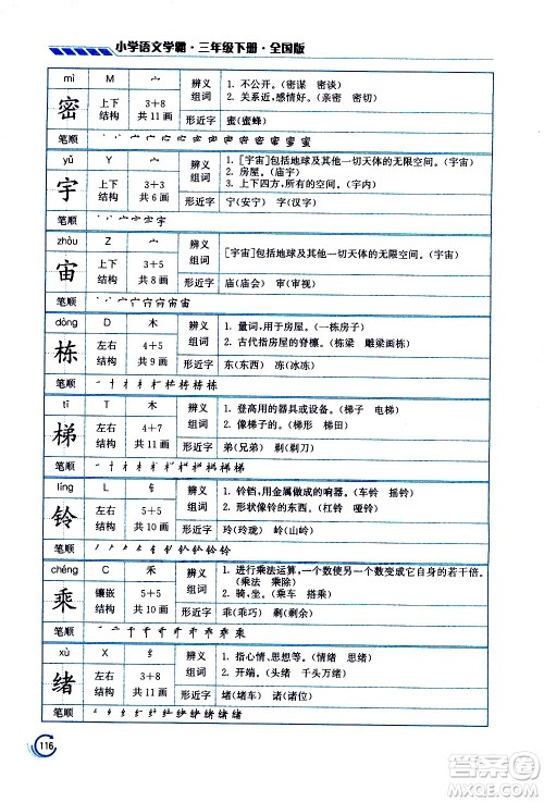 江苏凤凰美术出版社2021小学语文学霸三年级下册全国版答案