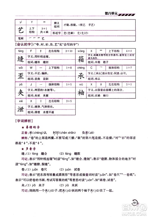 江苏凤凰美术出版社2021小学语文学霸三年级下册全国版答案