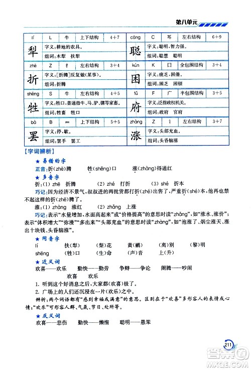 江苏凤凰美术出版社2021小学语文学霸三年级下册全国版答案