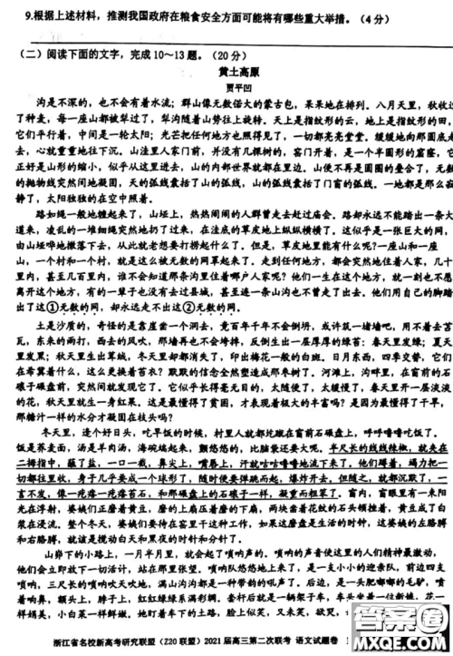 浙江省名校新高考研究联盟Z20联盟2021届高三第二次联考语文试题及答案