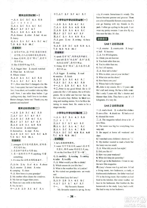 2021小学学霸作业本达标测试卷英语六年级下RJ人教版答案