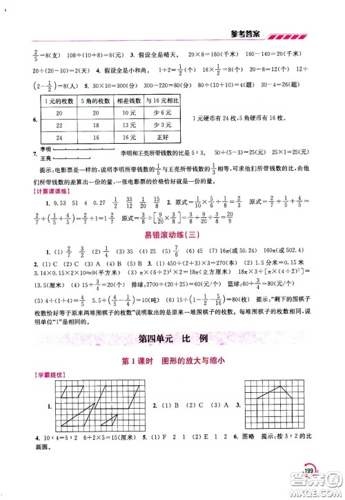 江苏凤凰美术出版社2021小学数学学霸六年级下册江苏版答案