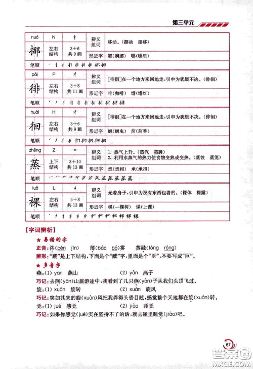 江苏凤凰美术出版社2021小学语文学霸六年级下册全国版答案