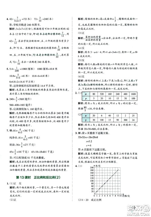 陕西师范大学出版总社有限公司2021小学学霸作业本数学六年级下SJ苏教版答案