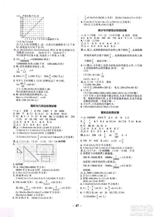 2021小学学霸作业本达标测试卷数学六年级下SJ苏教版答案 2021小学学霸作业本达标测试卷数学六年级下SJ苏教版答案