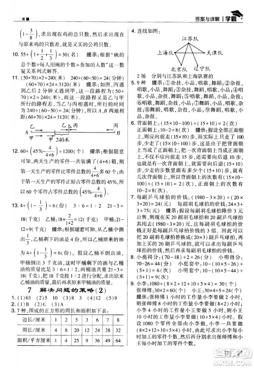 甘肃少年儿童出版社2021春经纶学典学霸数学六年级下苏教版答案