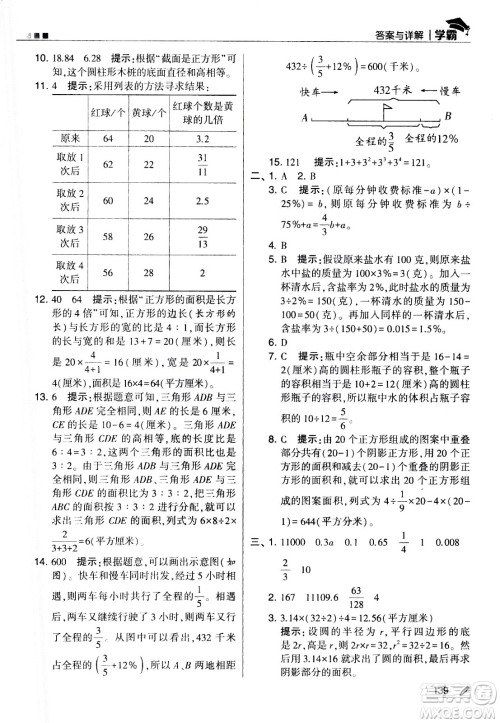 甘肃少年儿童出版社2021春经纶学典学霸数学六年级下苏教版答案