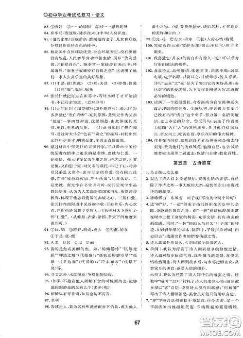 浙江教育出版社2021初中学业考试总复习语文解析本丽水专版答案