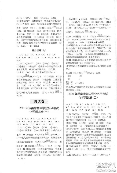 云南大学出版社2021金考点云南省初中学业水平考试总复习及测试化学答案